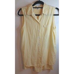 Beach Lunch Lounge Sleeveless Button Down Top Womens Small Yellow White Stripe